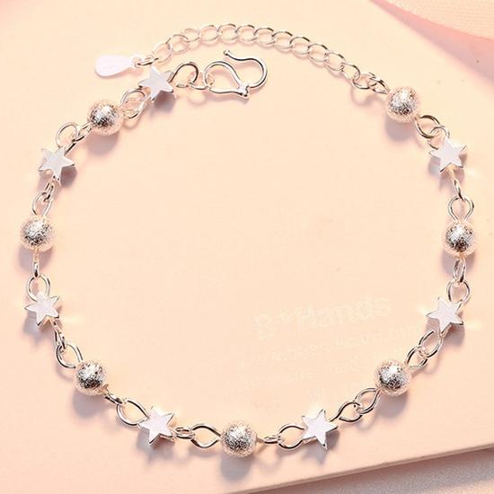 925 Sterling Silver Bead Chain Bracelets For Women Korean Sweet Double Layer Beautiful Stars Bracelets Original Jewelry Gifts