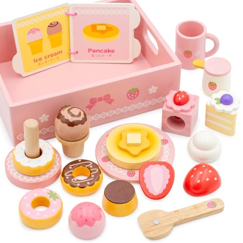 

Mother Garden First Sweet Cafe Ribbon Pretend Play Set for Girls Ages 1.5 and Up, Wooden Educational Toy Set for 18 Months, 1 Toy, 441-31317