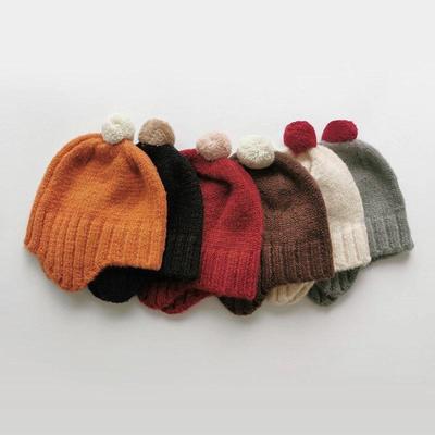 Cappello con paraorecchie in Lana Pom-Pom Carino Coreano Autunno/Inverno 2022 per Bambino