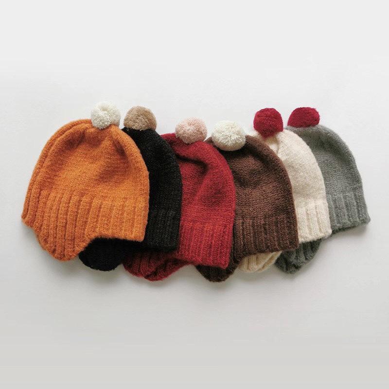Autumn/Winter 2022 Korean Cute Pom-Pom Wool Baby Earmuff Hat