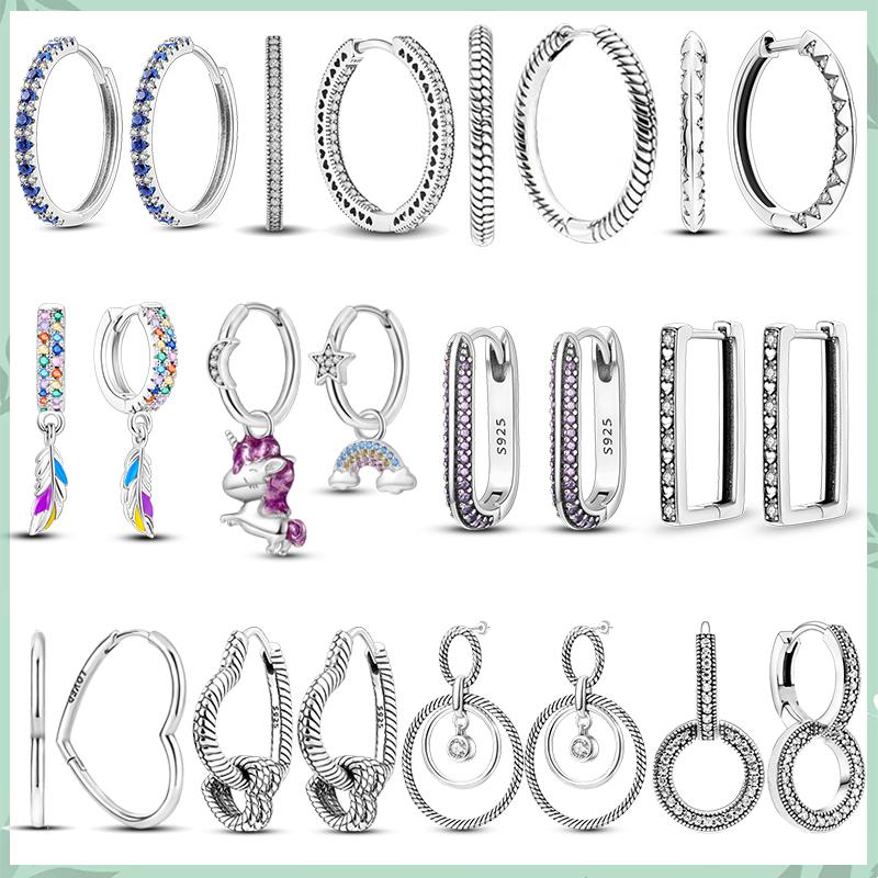 NEW Round Original CZ Hoop Earrings Heart U Shape Moon Star Unicorn Earring for Women Party Engagement Jewelry Gift