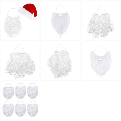Christmas Santa Clauses Costume Accessory with Long White Beard and Xmases Hat for Performances Pretended Play Cosplay Party