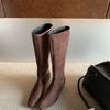 Korean Version Suede Square Head Medium Boots Women's 2025 New 5cm Inner Height Increase Minimalist Small Square Head Rear Zipper Thin Boots