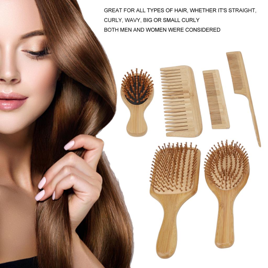 6pcs Hair Brush Comb Set Phyllostachys Pubescens Environmentally Friendly Ergonomic Detangling Hair Brush Comb Set