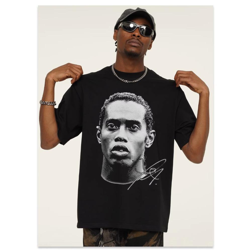

Ronaldinho Head Printed Short Sleeve Fashion Brand Crew-neck Cotton Casual Breathable High Quality Men s Women s T-shirt 5XL різнокольоровий