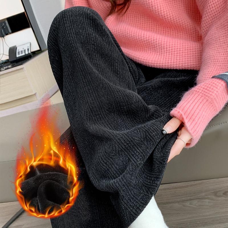 

Wheat ear chenille wide-leg pants women s pants autumn and winter straight casual velvet thickened thermal cotton pants winter wear M