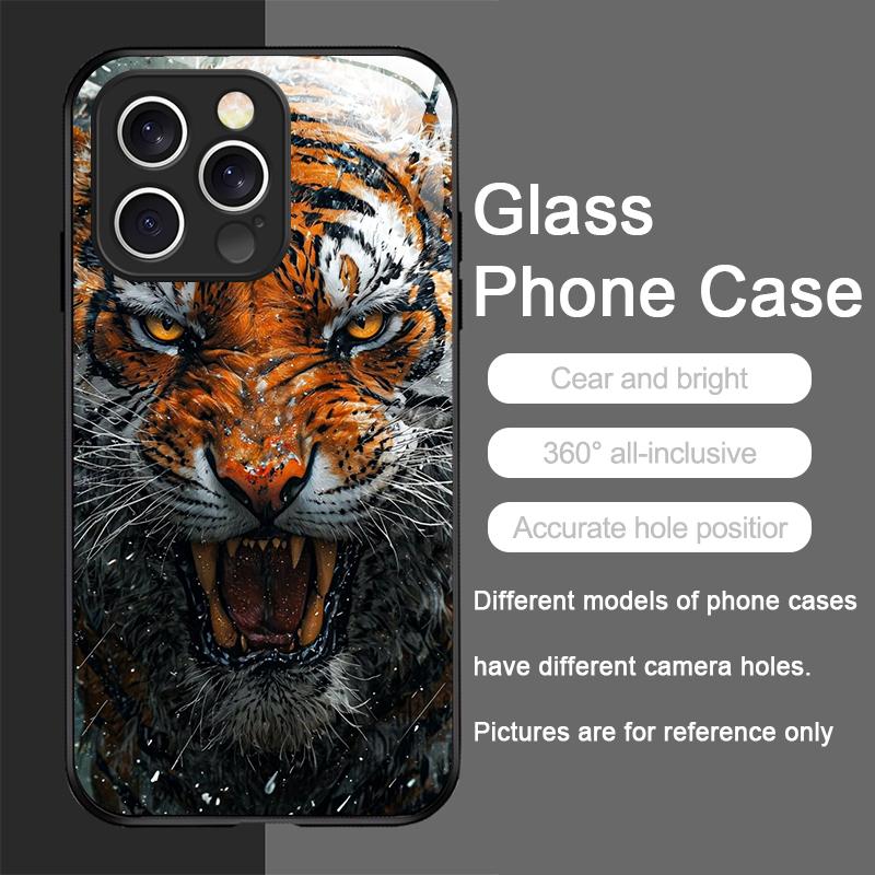 

Закаленное стекло для телефона с узором «Золотая Черная Тигровая Полоса и Пламя» для IPhone 17 16 Pro Max 15 14 13 12 Mini 11 X XS 14Plus Чехол iPhone 13 mini