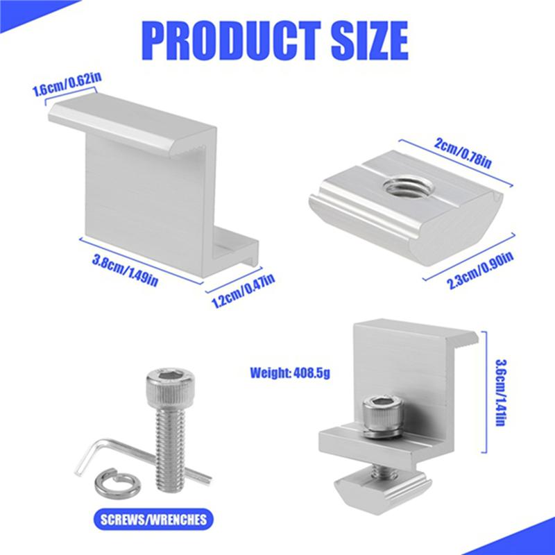 A84X-Solar Panel Mounting Brackets,16Pcs Aluminum Solar Panel End Clamp 30-45Mm Adjustable H, Solar Panel Mount