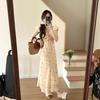 French beautiful V-neck floral dress women's summer new holiday style temperament waist long dress tea break dress