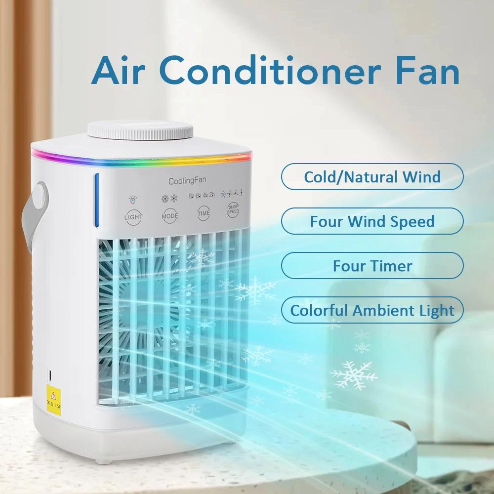 Air Conditioner Portable Desktop Air Cooler Fan with LED Night Light & Humidifier, Mini Mist Cooling Fan for Office Home