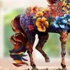 Buntes Blume Pferd Acryl Ornament mit Sockel 2D Flaches Pferd Tischschild Feiertagsparty Heim Büro Bücherregal Schreibtisch Dekoration