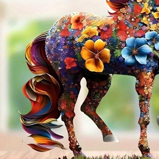 Buntes Blume Pferd Acryl Ornament mit Sockel 2D Flaches Pferd Tischschild Feiertagsparty Heim Büro Bücherregal Schreibtisch Dekoration