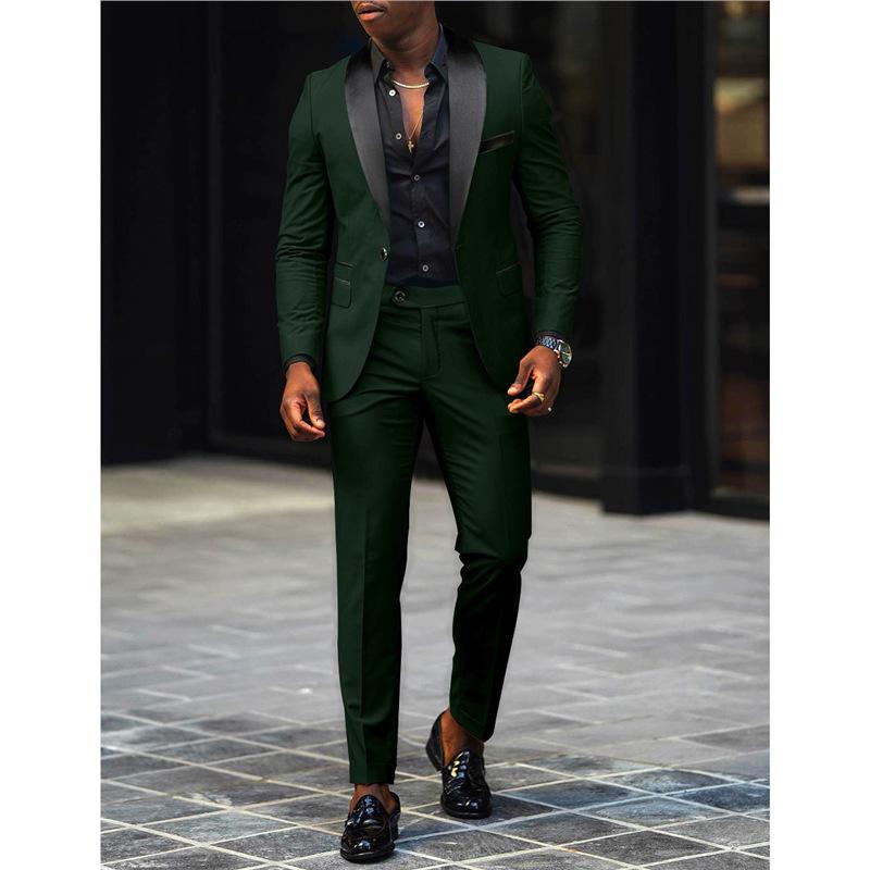 European & American Men's Business Casual Slim Fit Suit Set - Wedding Groom Two-Piece Outfit
