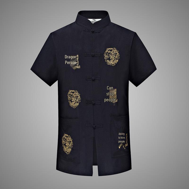 Men's Ethnic Summer Tang Suit: Short-Sleeved Stand Collar Monk Robe-Inspired Hanfu Top
