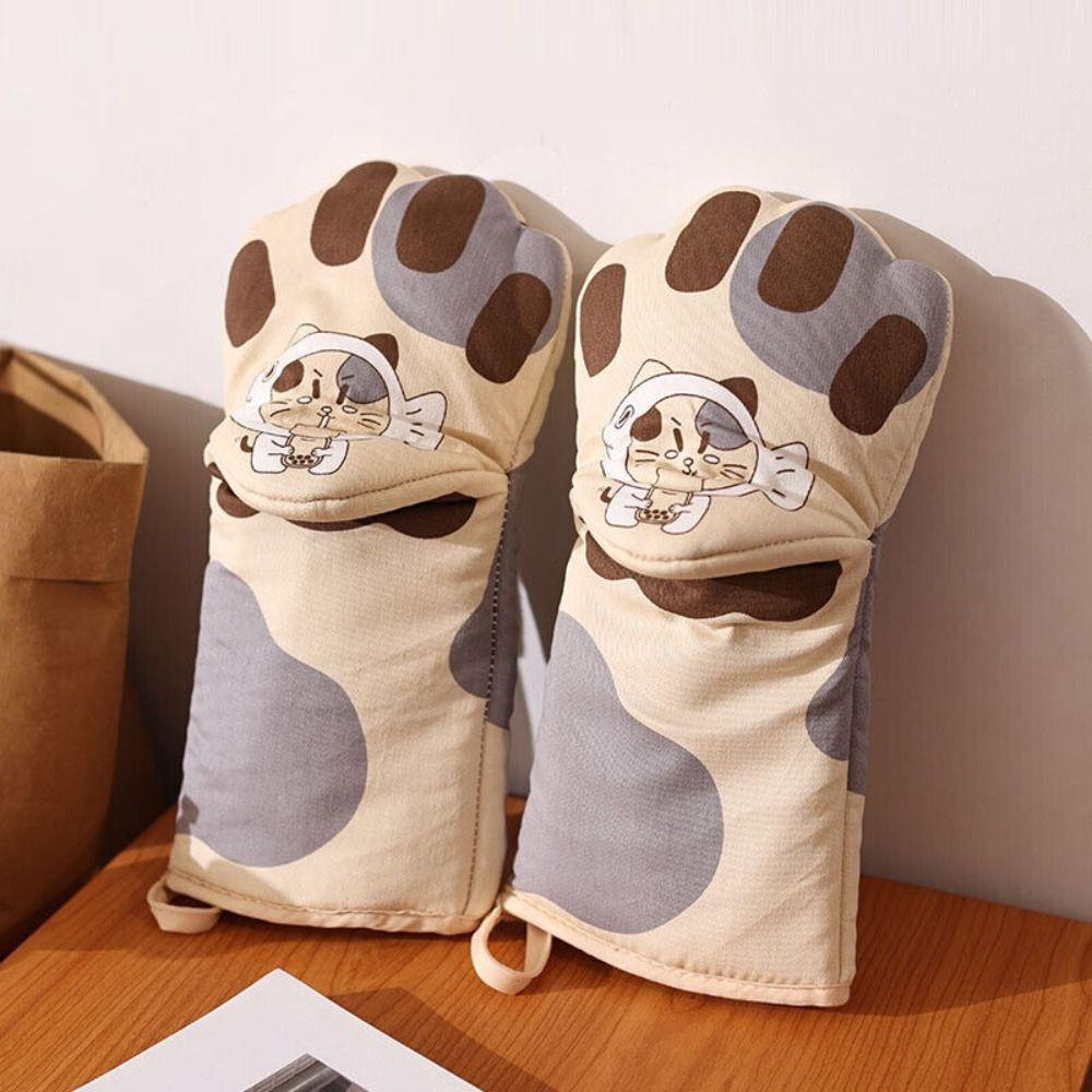 Anti-scald Baking Oven Gloves Gray Microwave Insulated Gloves New Cat Paws Oven Mitts