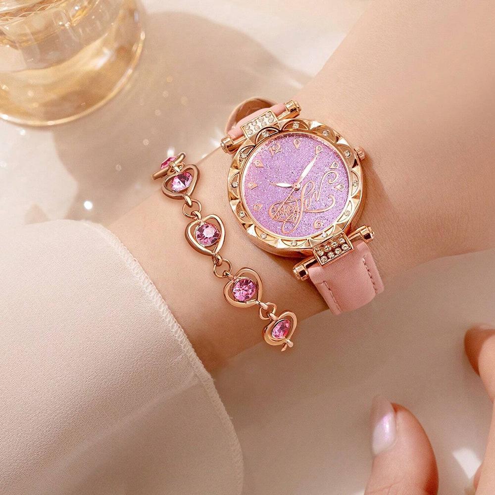 Diamond Dial Watch Ladies Light Luxury Niche Quartz Watch Bracelet Set PU Leather Strap Watch