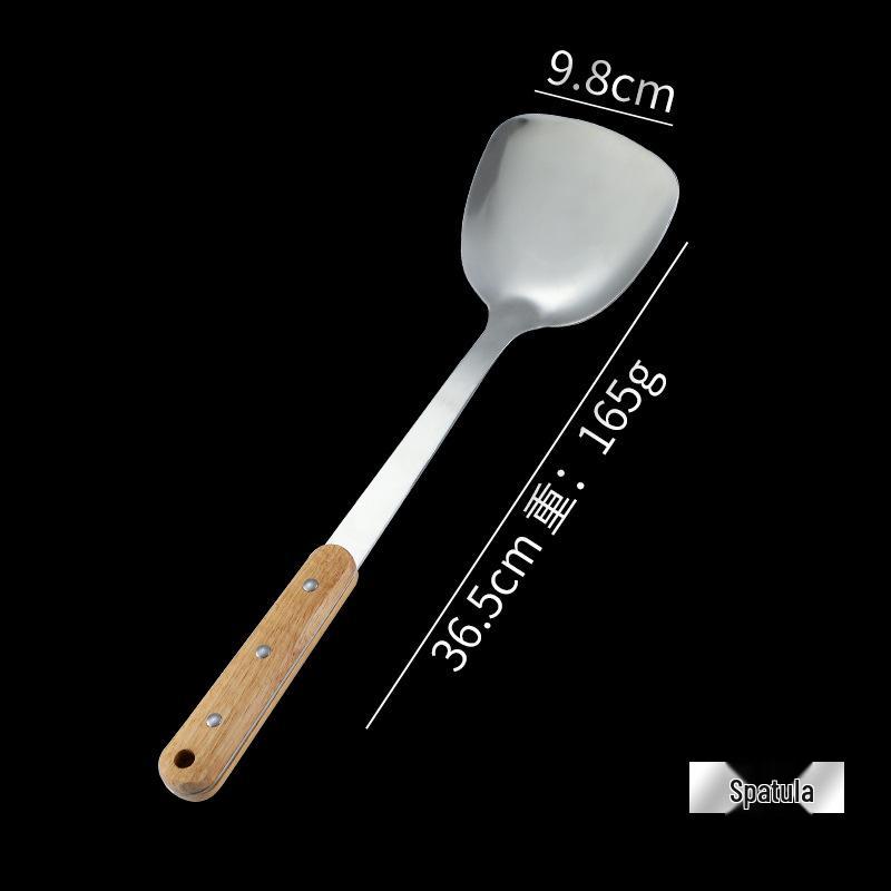 

Набор кухонной утвари из нержавеющей стали и с отделкой под дерево: Лопатка для вока, Ложка с прорезями, Ложка для лапши и Половник для жарки и фритюра