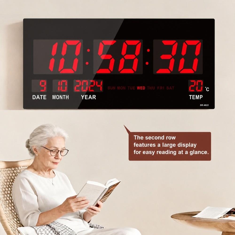 Black Digital Wall Clock LED Screen Perpetual Calendar Clock High Quality LED Wall Clock Home Use