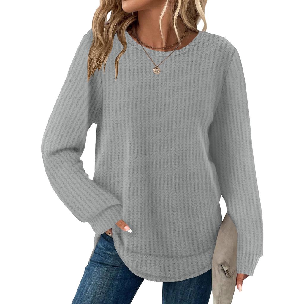 Women's Fashion Solid-Color Loose-Fit Long-Sleeve  Neck Casual Top