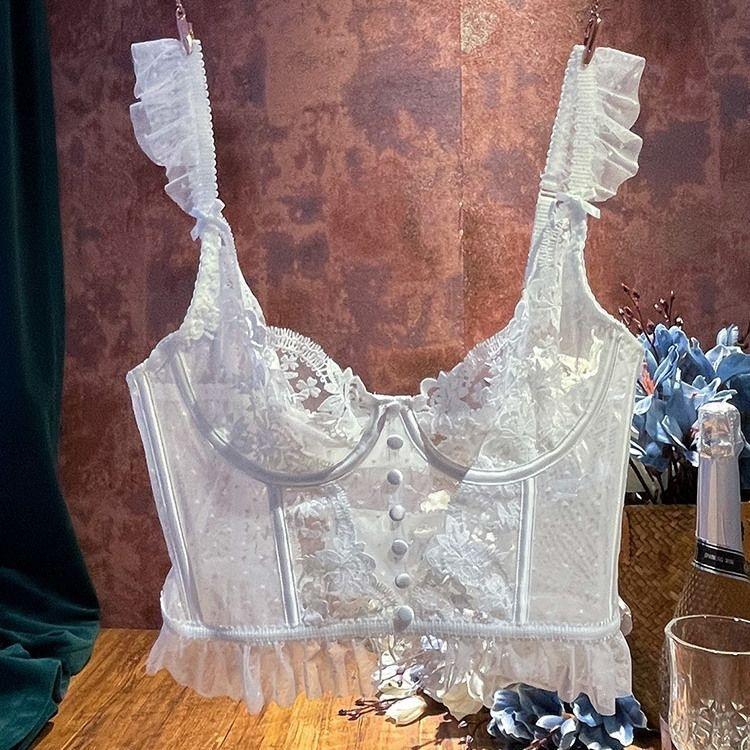 Lolita Style Is Very Fairy French Suspender Sexy Bra Beautifully Embroidered Lace with Steel Ring Outside Underwear Women