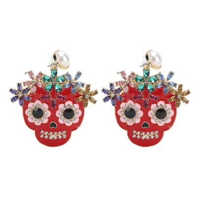 Skull Earrings Exaggerated Style Rhinestone Ear Studs Ladies Alloy Ear Loop for Daily Dress Up