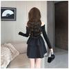 French Off-Shoulder Long-Sleeve Little Black A-Line Dress for Spring & Autumn - Sweet & Spicy Slim-Fit Waist-Cinching Design
