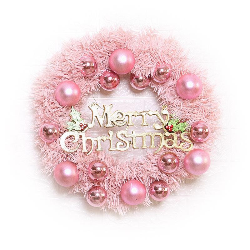 Christmas Day Decoration Pink Christmas Wreath 30cm Vine Wreath Door Hanging PVC Material