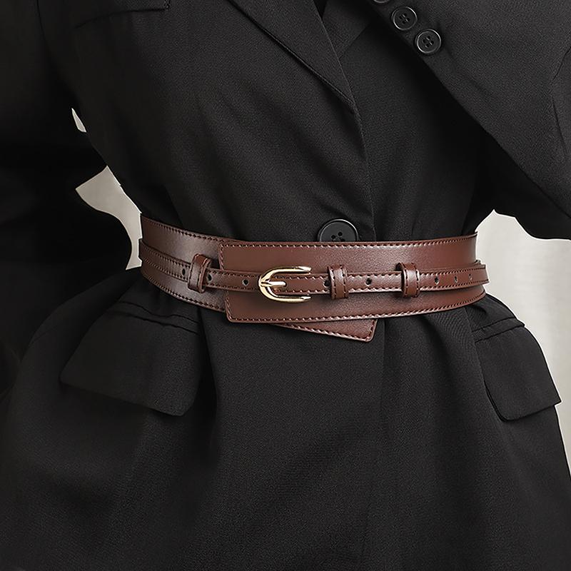 Simple Pu Leather Detachable Girdle  Pin Buckle Wide Waistband Vintage Coat Dress Belt For Women Clothes Decoration