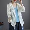 Cotton and Linen Cardigan Women's Summer Loose Hooded Long-sleeved Top Thin Short Jacket
