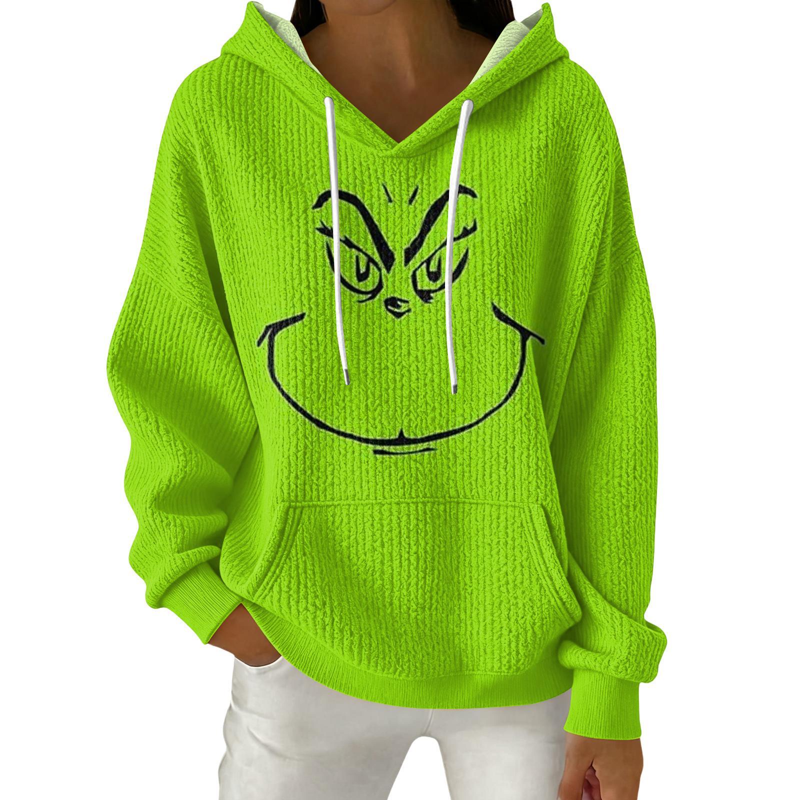 

Женский модный повседневный пуловер с рождественским принтом, толстовка с капюшоном и длинными рукавами M зелёный