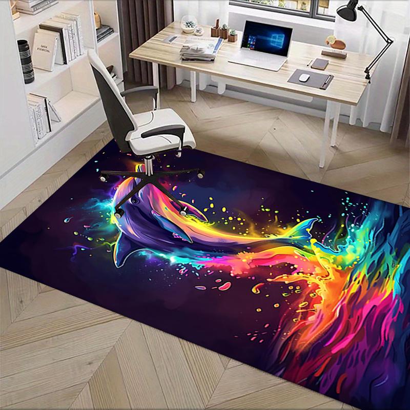 Colorful Dolphin Chair Mat Office Carpet, Oversized Rug for Home Decor, Sofa Mat, Desk Pad Gift, Suitable for Bedroom, Living Room, and Various Rooms