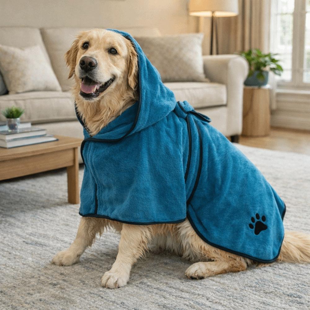 High Absorbency Dog Bathrobe Hooded Quick Drying Towel Dog Bath Towels  for Cleaning Grooming