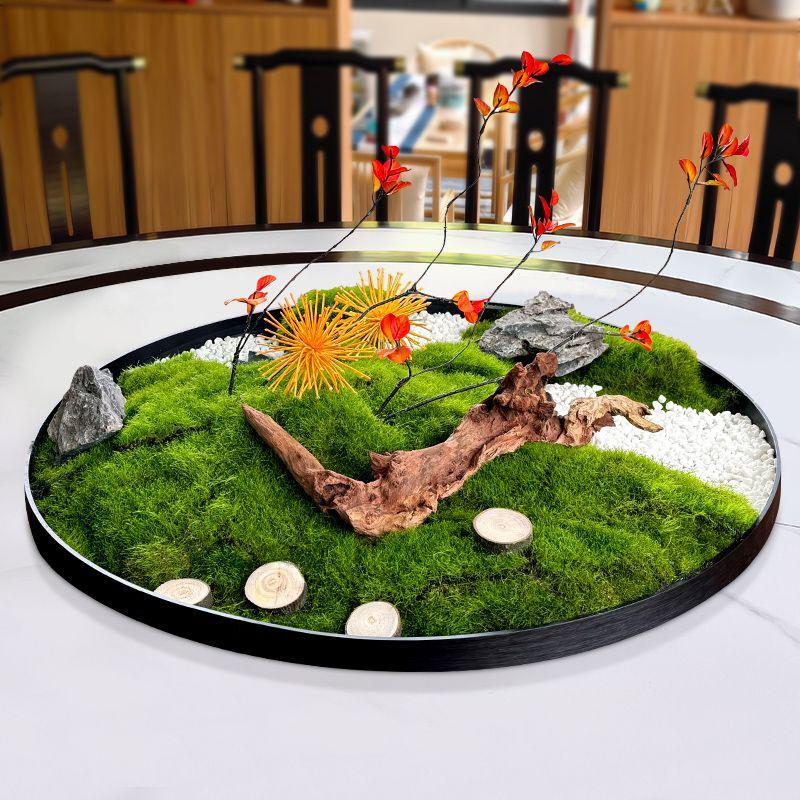 Best-Selling Moss Ornaments: Large Round Hotel Dining Table Centerpiece with Miniature Landscape Theme
