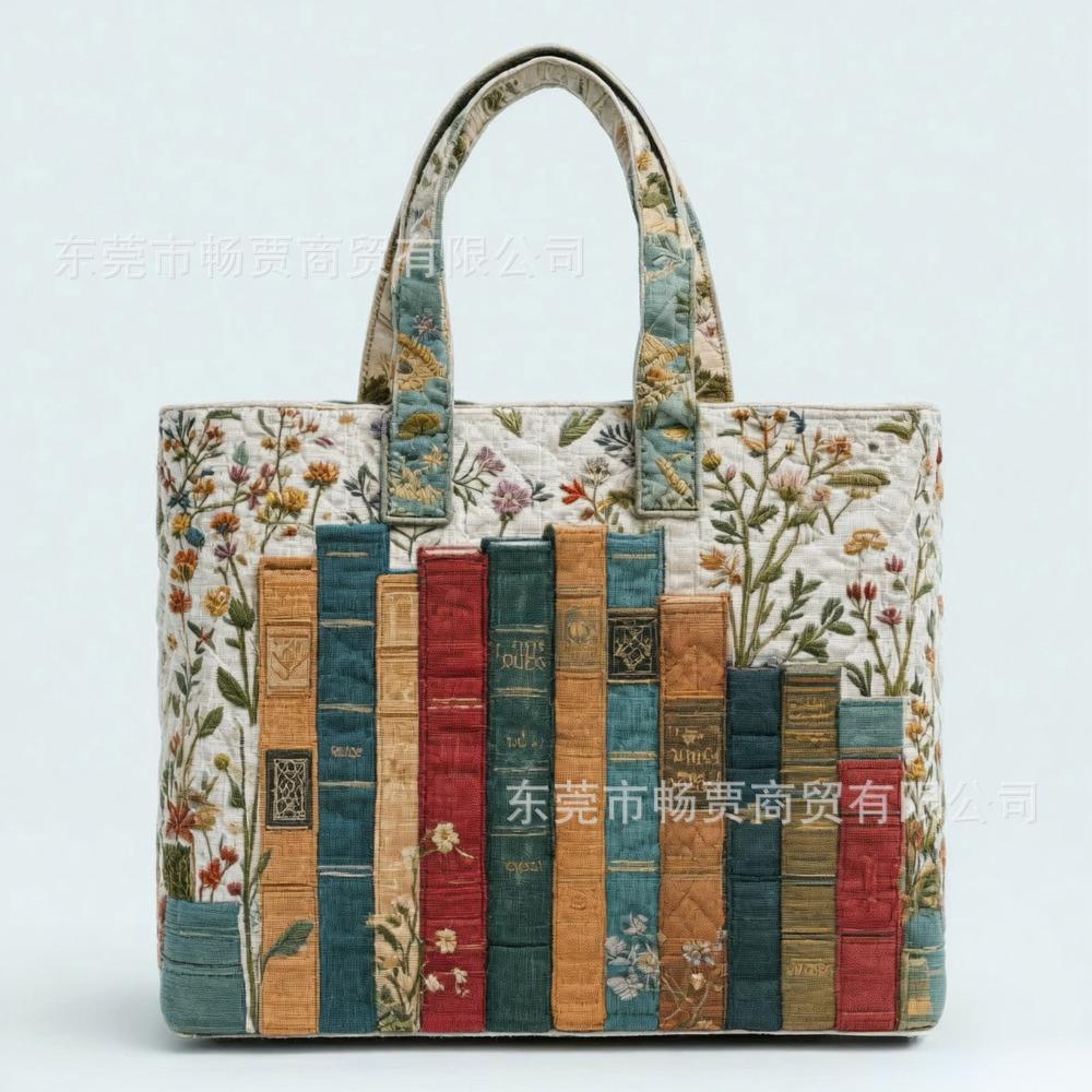Vintage Damen Stepp-Tragetasche Leichte 3D-Druckmuster Canvas-Umhängetasche Große Kapazität Baumwoll-Einkaufstasche Dame Mädchen