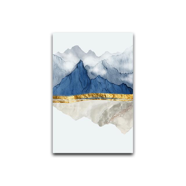 Golden Line New China Ink Landscape Scenery Abstract Painting Canvas Poster Print Wall Art Picture Modern Home Room Decoration No Frame