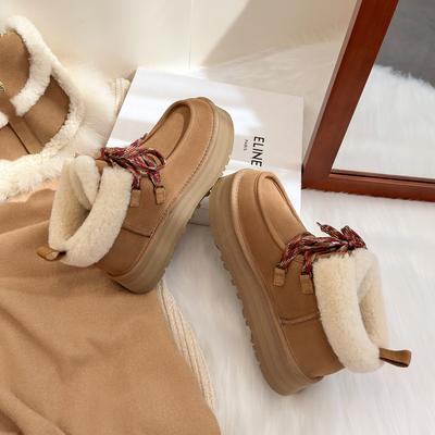 Retro Schneestiefel 2025 Winter neu dicksohlig erhöht gefüttert verdicktes Leder rutschfest zum Schnüren Wolle Baumwolle Stiefel Schuhe