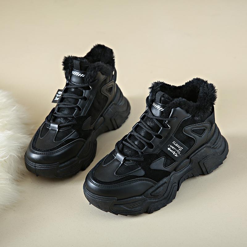 

Зимние спортивные туфли для женщин Модные кроссовки на платформе с мехом Теплые снегоступы Женские Комфортные Толстая подошва Безопасность Обувь для скейтборда 35 чёрный