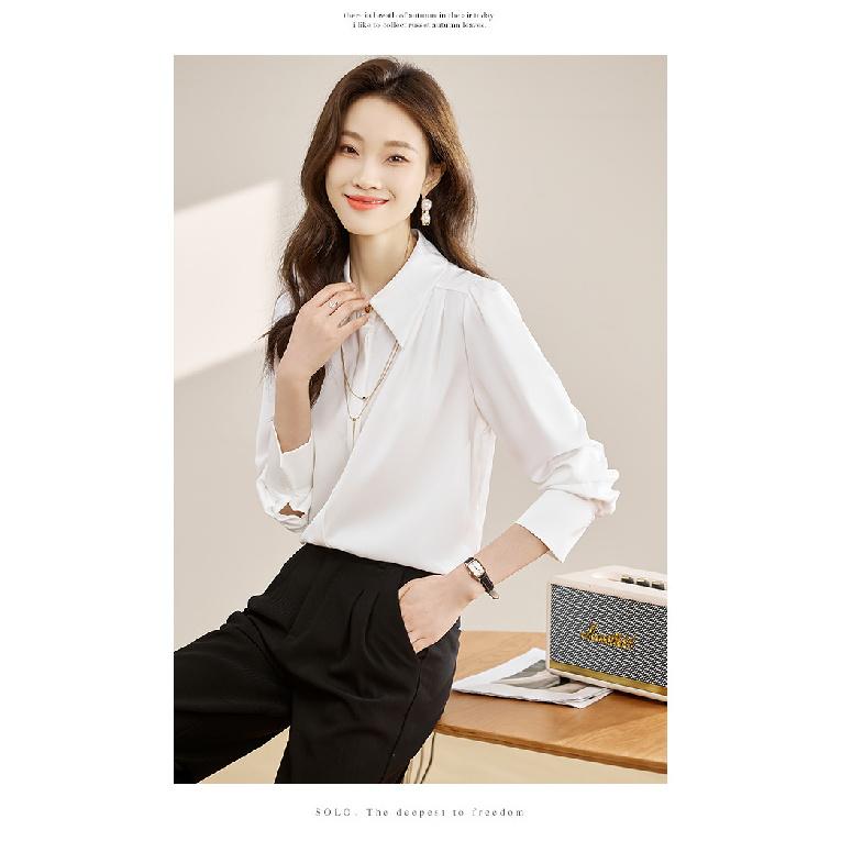 2026 Spring and Autumn New Women's Casual Solid Color Simple Long Sleeve Shirt Top