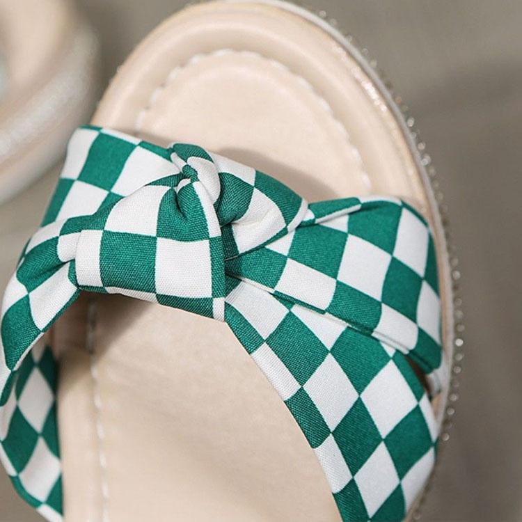 Sandały na koturnie Damskie Letnie Wysokie Obcasy Peep-toe Krata Moda Jedno Słowo Pasek z Klamrą Wodoodporna Platforma Buty Damskie