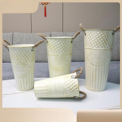 Retro Style, Wrought Iron Flower Awakening Bucket, Dried Flower Vase, Home Decoration, Floor Standing, Flower Pot Placement