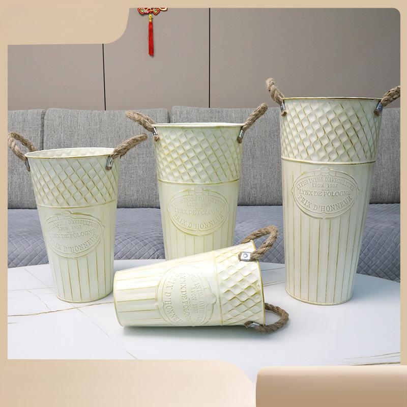 Retro Style, Wrought Iron Flower Awakening Bucket, Dried Flower Vase, Home Decoration, Floor Standing, Flower Pot Placement