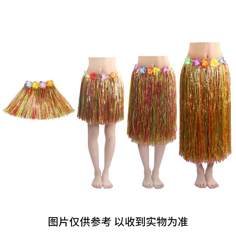Girls Hawaiian Grass Hula Skirt Costume Set Vibrant Color Performance Dress with Flower Decor for Birthday Party Decor