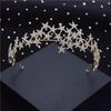 Fashion Baroque Metal Stars Rhinestone Crown Tiaras for Bride Headdress Queen Prom Bridal Diadem Wedding Hair Jewelry Girls