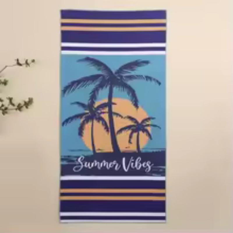 Ocean Wave Starfish Conch Seashell Print Quick Dry Microfiber Beach Towel Large Seaside Vacation Towel