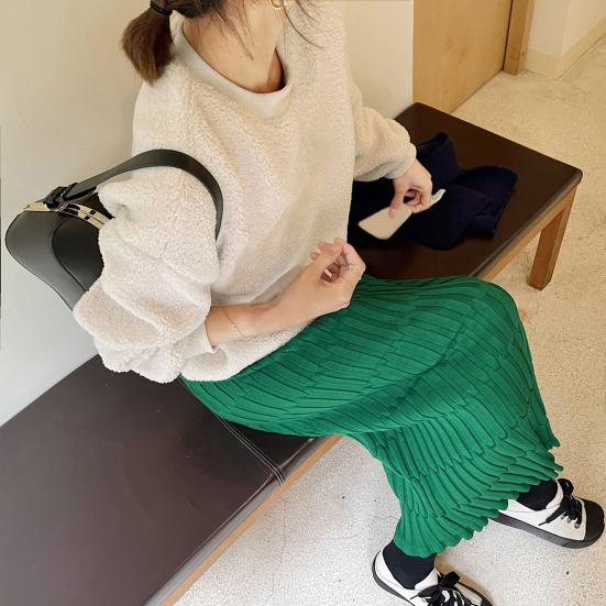 Women Midi Skirt High Waist Straight Leg Hip Wrapped Knitting Skirt Solid Color Autumn Skirt Versatile Daily Wear