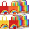 Aneco 24 Pieces Candy Non-Woven Bags Rainbow Party Favor Bags 8×8 Inch Trolls Goodie Bags 6 Colors Party Favor Gift Bags for Birthday Wedding