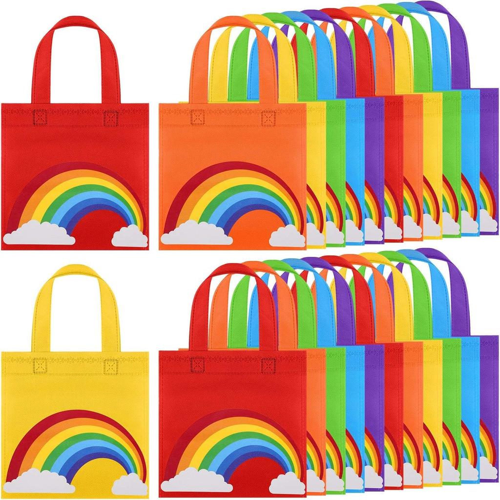 Aneco 24 Pieces Candy Non-Woven Bags Rainbow Party Favor Bags 8×8 Inch Trolls Goodie Bags 6 Colors Party Favor Gift Bags for Birthday Wedding