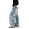 American Fashion Brand Five-star Printed Machete Jeans Women's Trend Oversize Loose Wide-leg Denim Pants