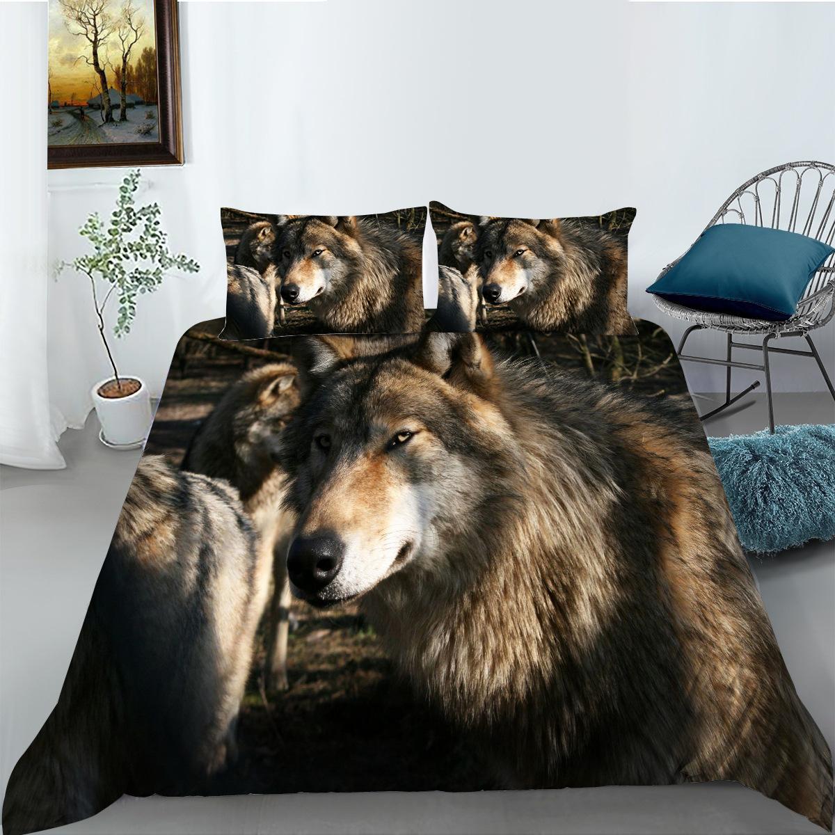 

Серия «Волк» Полиэстеровое постельное белье Двух или трехсекционное 3D-цифровая печать EU single 135*200