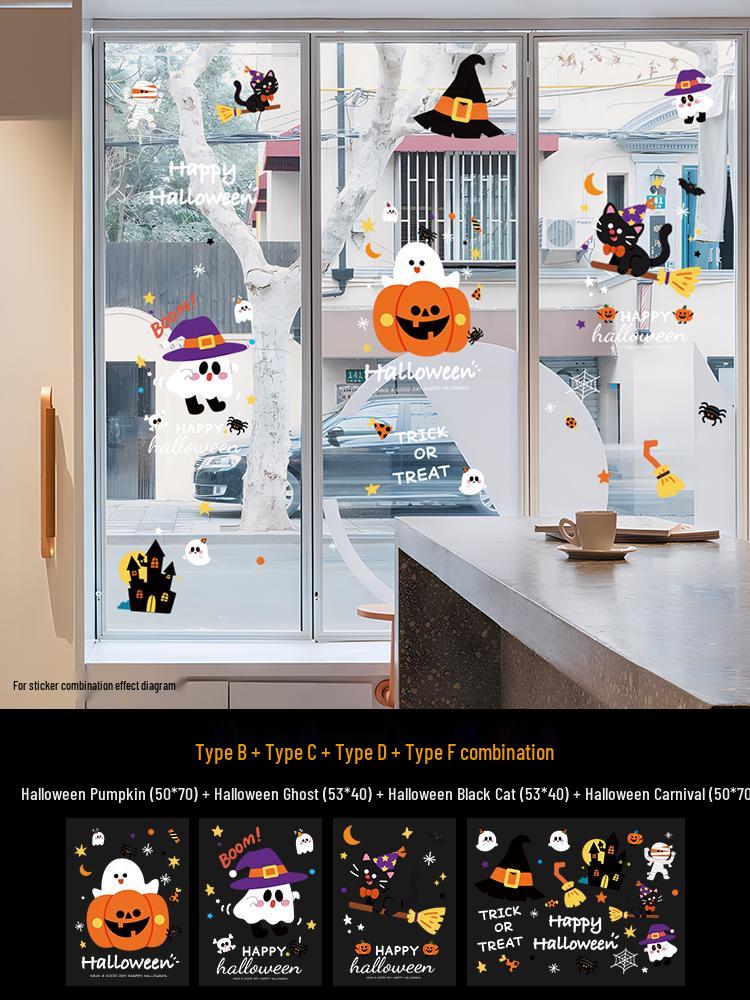 Halloween Pumpkin Decorations Window Clings - Theme Shop Scene Arrangement Glass Stickers